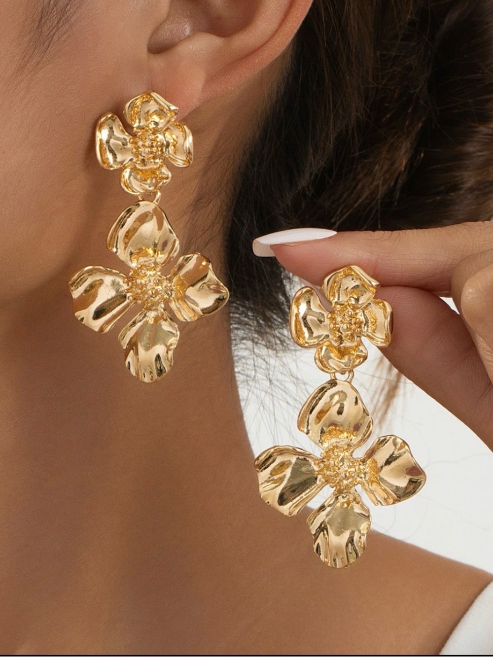 Zara Gold Floral Double-Drop Earrings